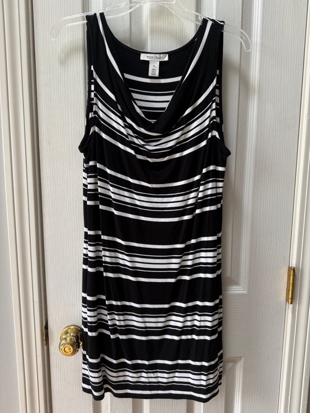 White House Black Market Black and White Striped Cowl-Neck Tank Dress
